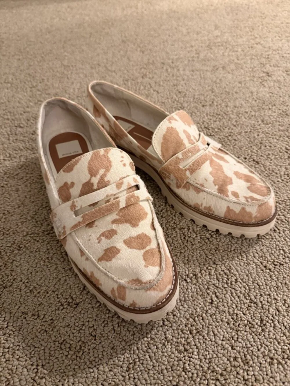 Dolce Vita Aubree Haircalf Cow Print Lug Sole Penny Loafers | Size 10